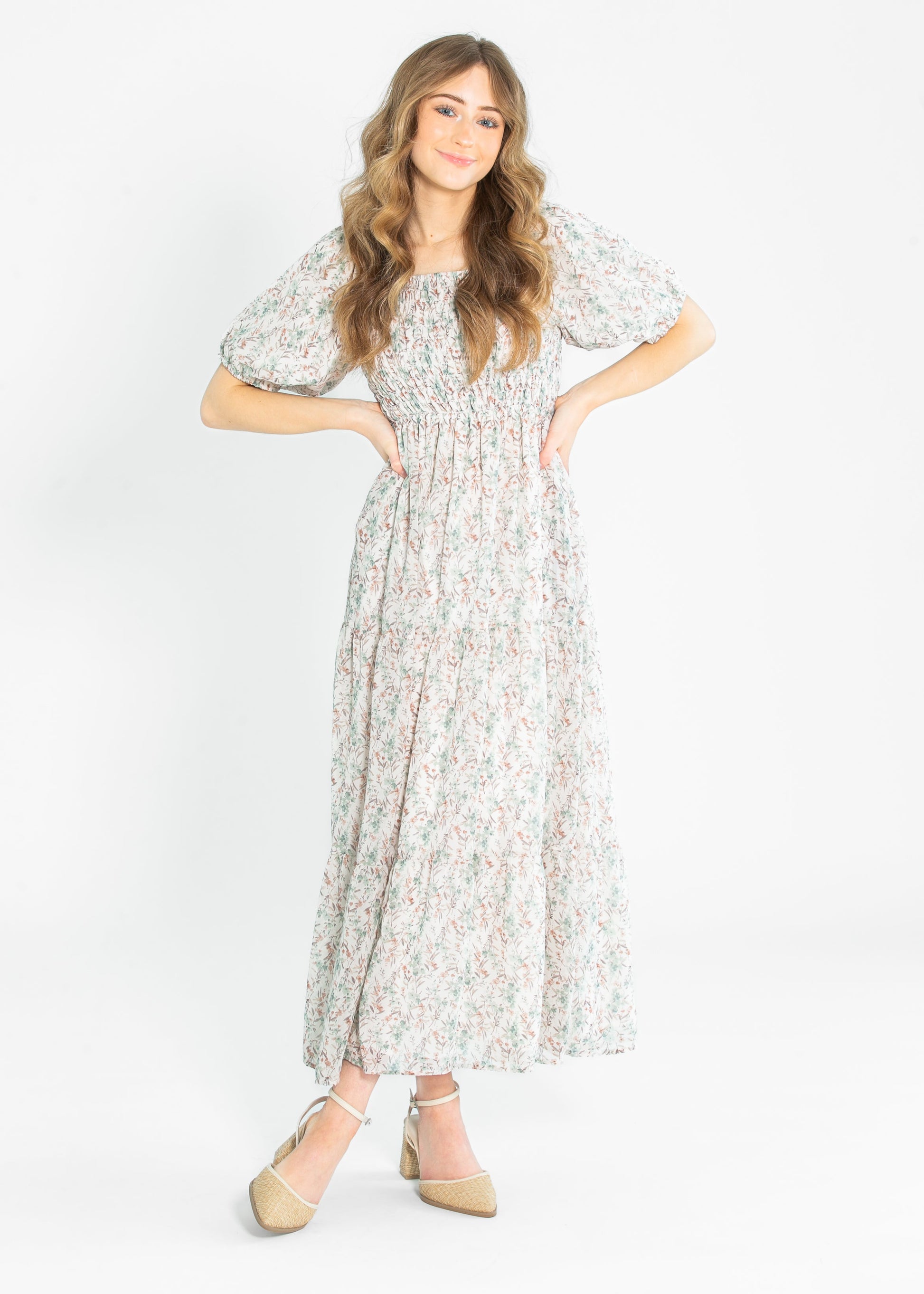 Indy Seaglass Blossom Smocked Maxi Dress FF Dresses XS
