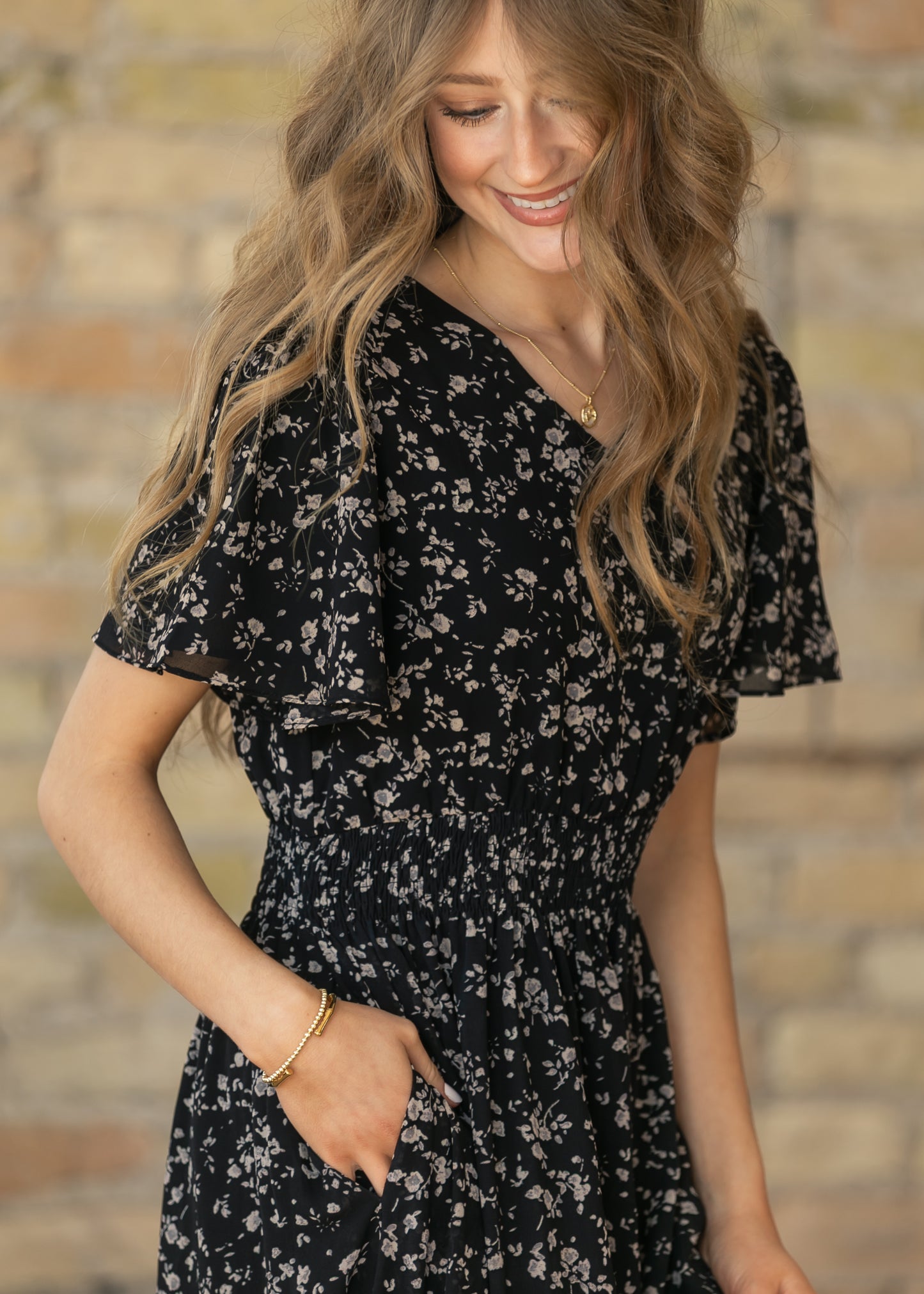 Isabella Black Floral Flutter Sleeve Maxi Dress IC Dresses