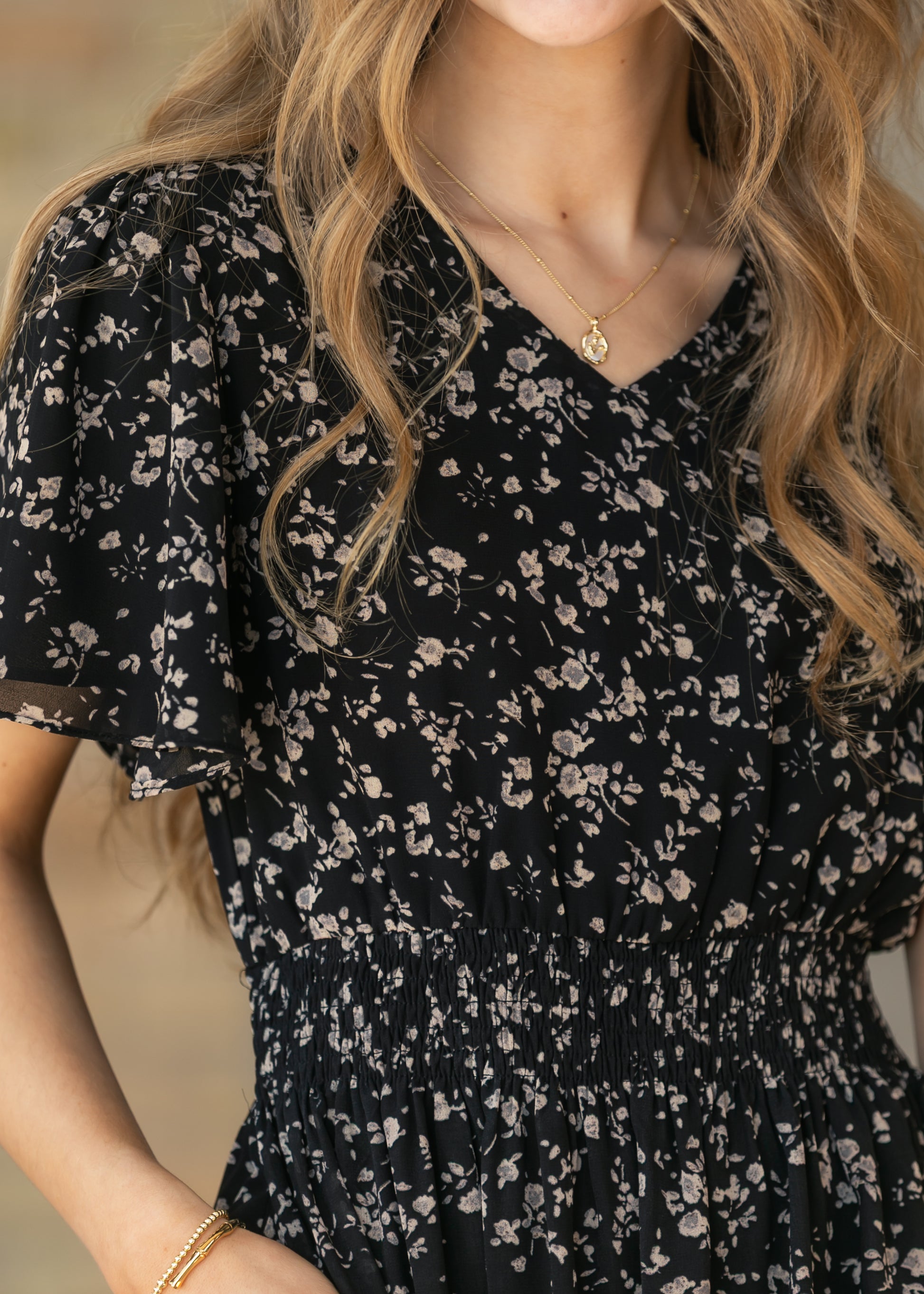 Isabella Black Floral Flutter Sleeve Maxi Dress IC Dresses