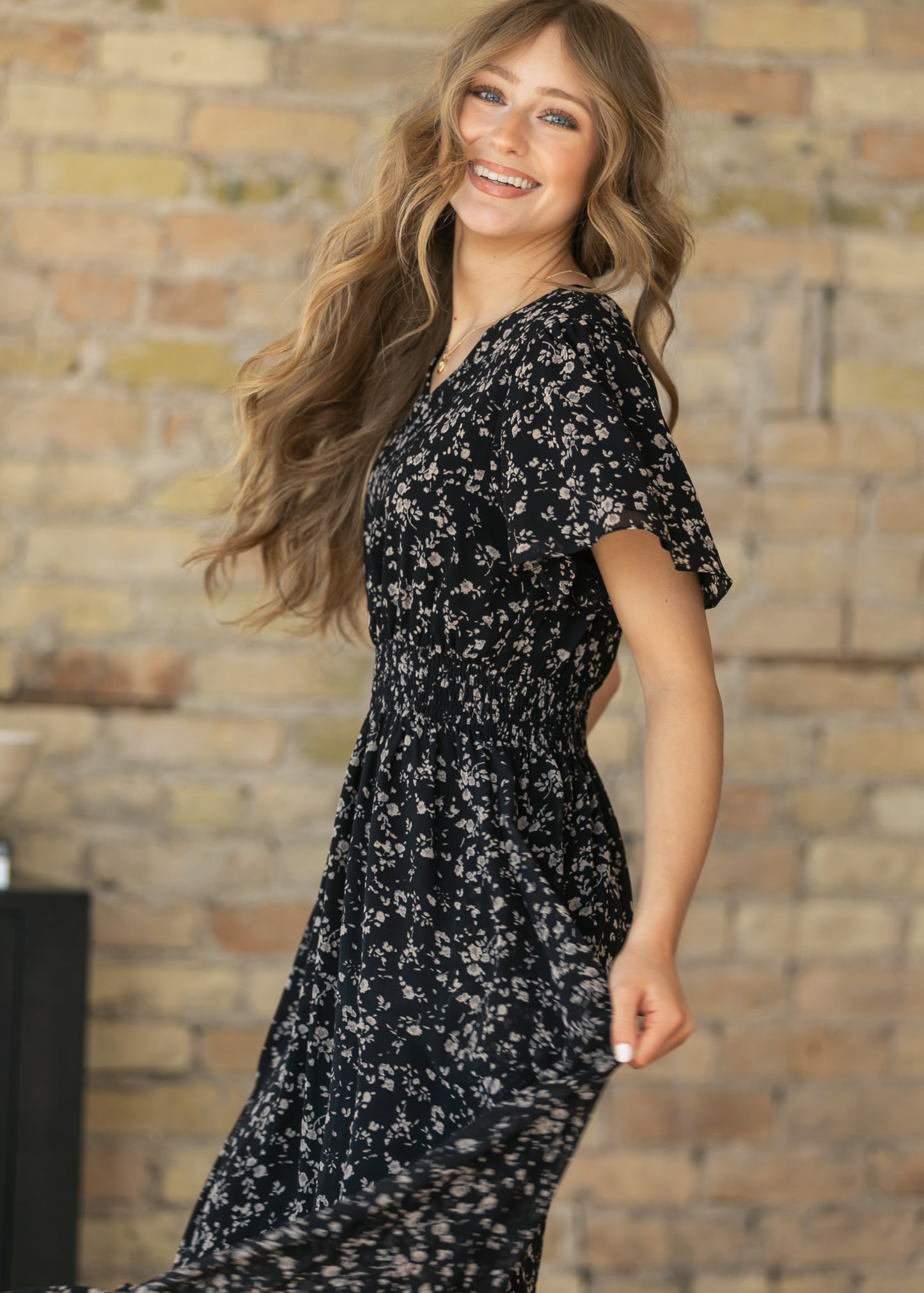 Isabella Black Floral Flutter Sleeve Maxi Dress IC Dresses