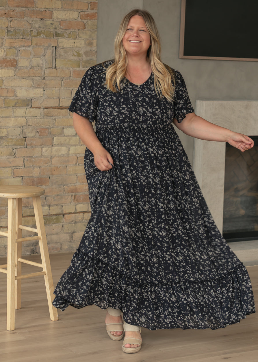 Isabella Black Floral Flutter Sleeve Maxi Dress IC Dresses 1XL