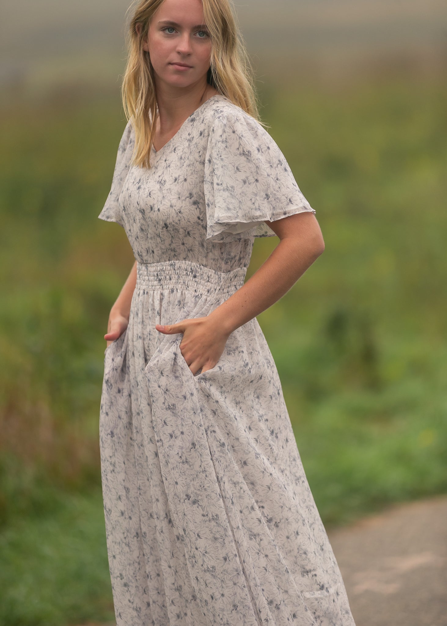 Isabella Blue Floral V Neck Maxi Dress IC Dresses