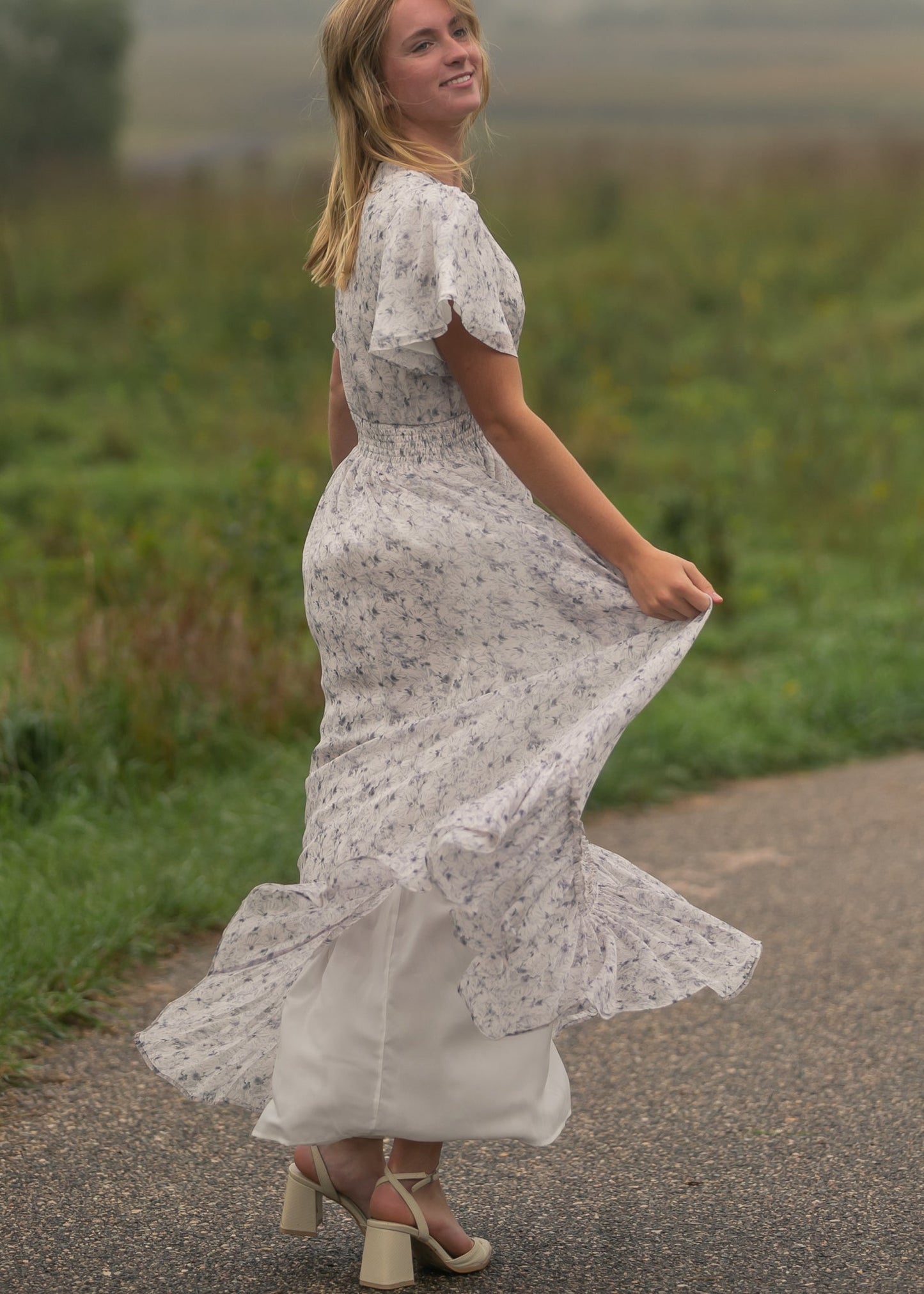 Isabella Blue Floral V Neck Maxi Dress IC Dresses