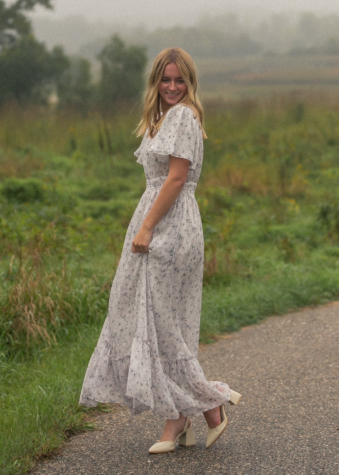 Isabella Blue Floral V Neck Maxi Dress IC Dresses