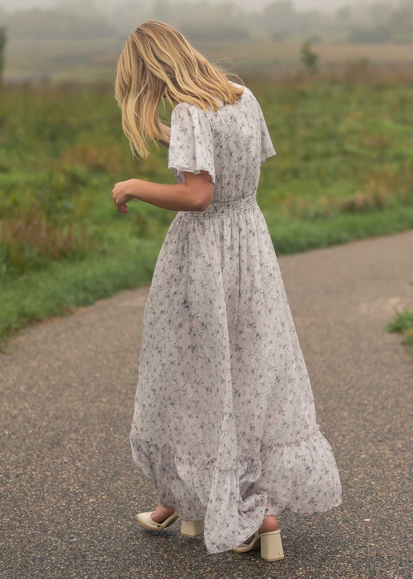 Isabella Blue Floral V Neck Maxi Dress IC Dresses