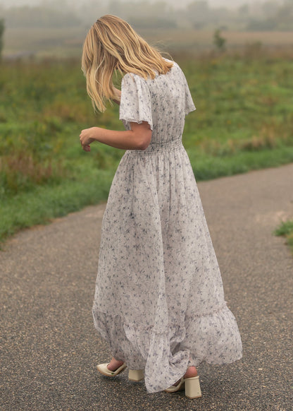 Isabella Blue Floral V Neck Maxi Dress IC Dresses