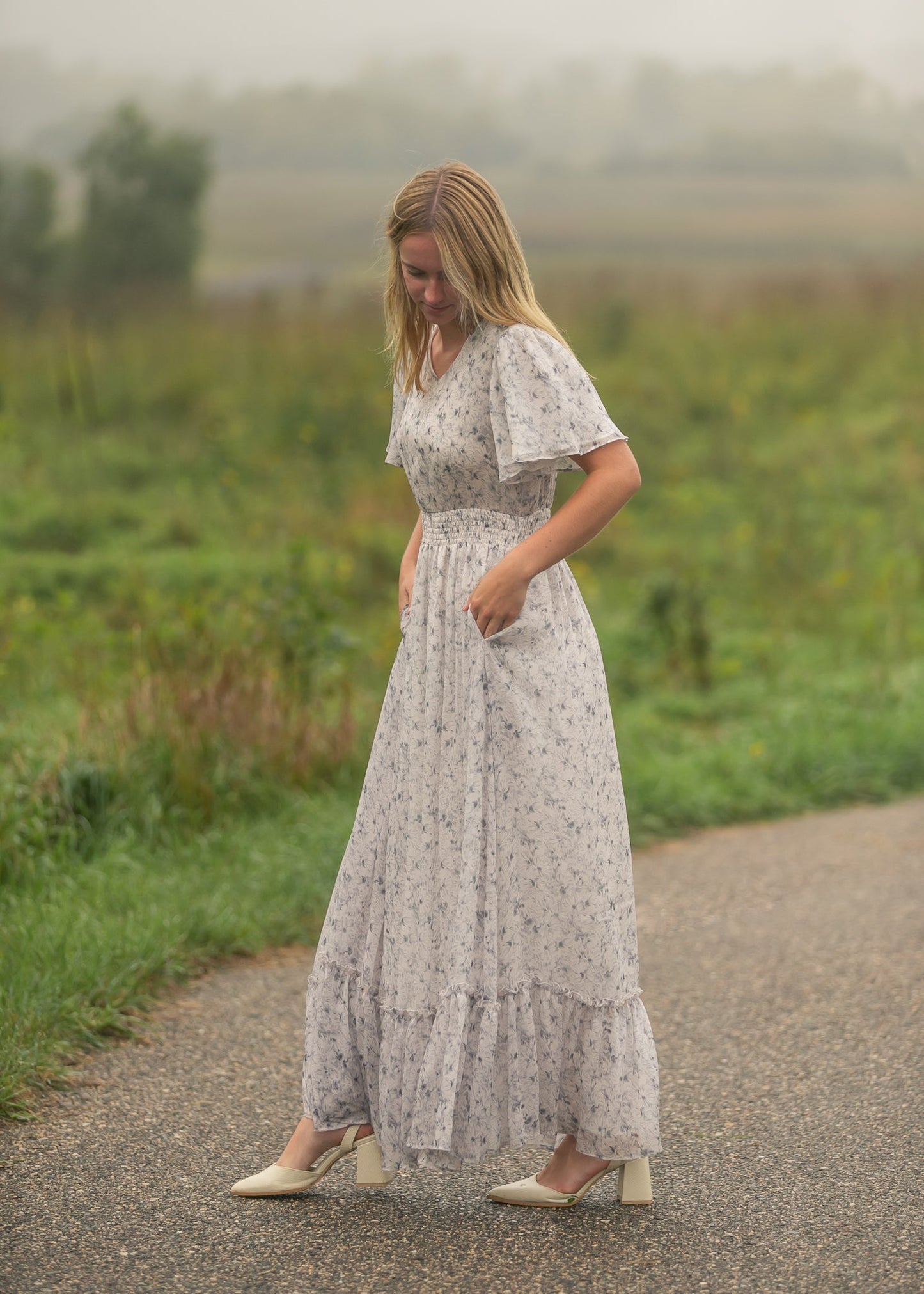 Isabella Blue Floral V Neck Maxi Dress IC Dresses