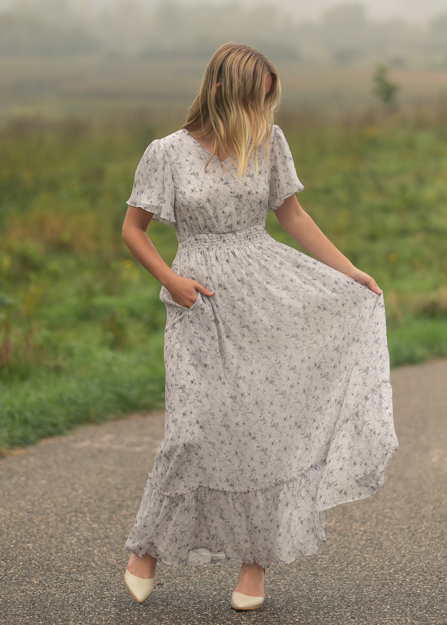 Isabella Blue Floral V Neck Maxi Dress IC Dresses