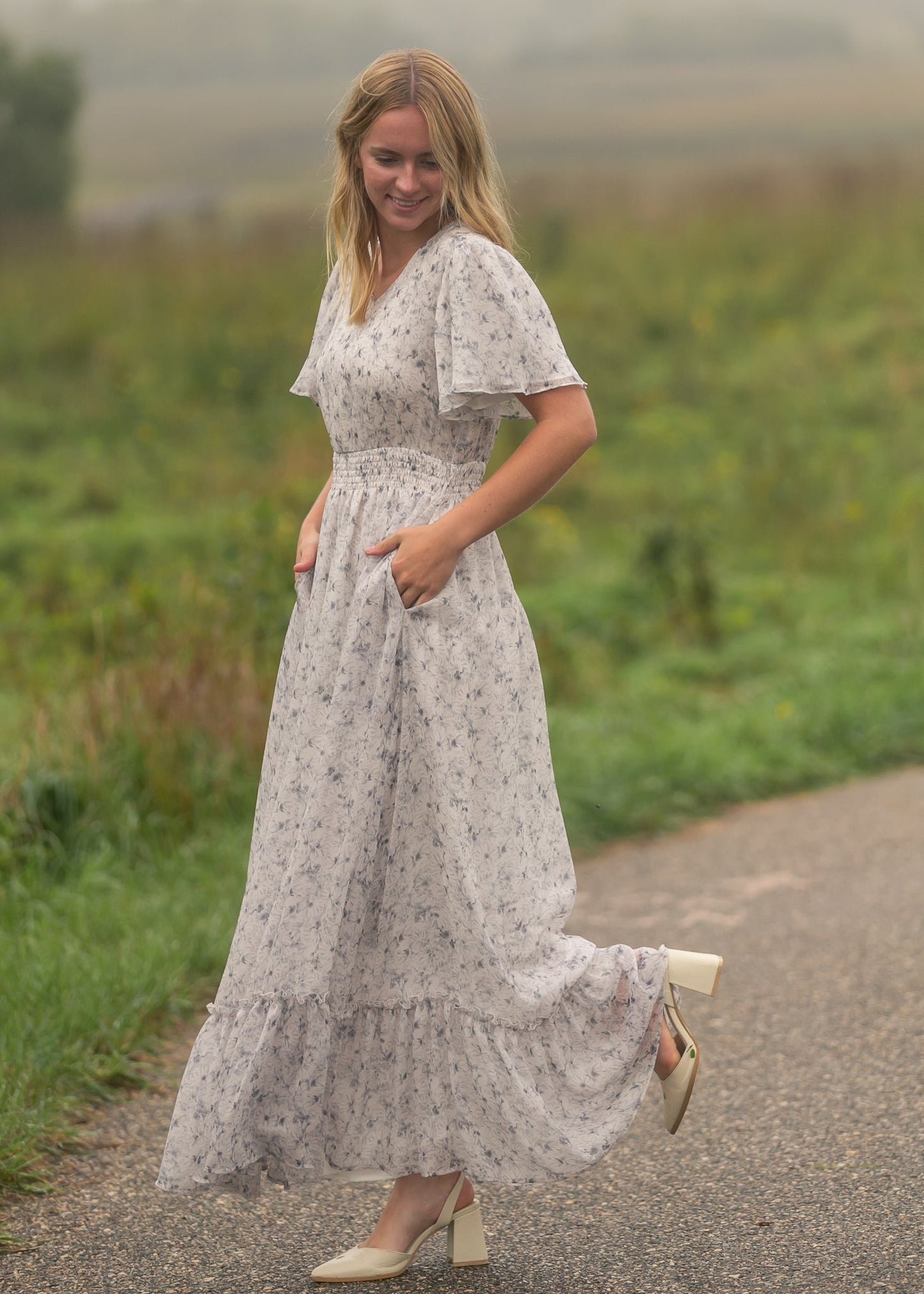 Isabella Blue Floral V Neck Maxi Dress IC Dresses