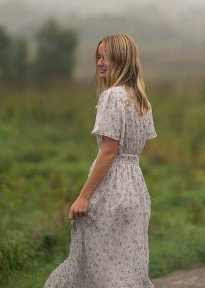 Isabella Blue Floral V Neck Maxi Dress IC Dresses