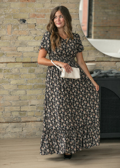 Isabella Orange Floral Black Maxi Dress IC Dresses