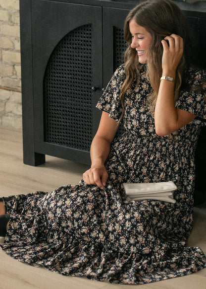 Isabella Orange Floral Black Maxi Dress IC Dresses