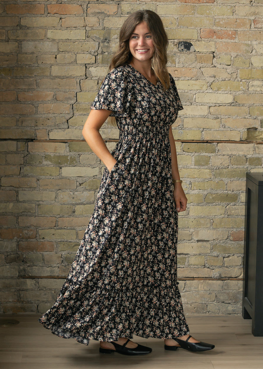 Isabella Orange Floral Black Maxi Dress IC Dresses XS