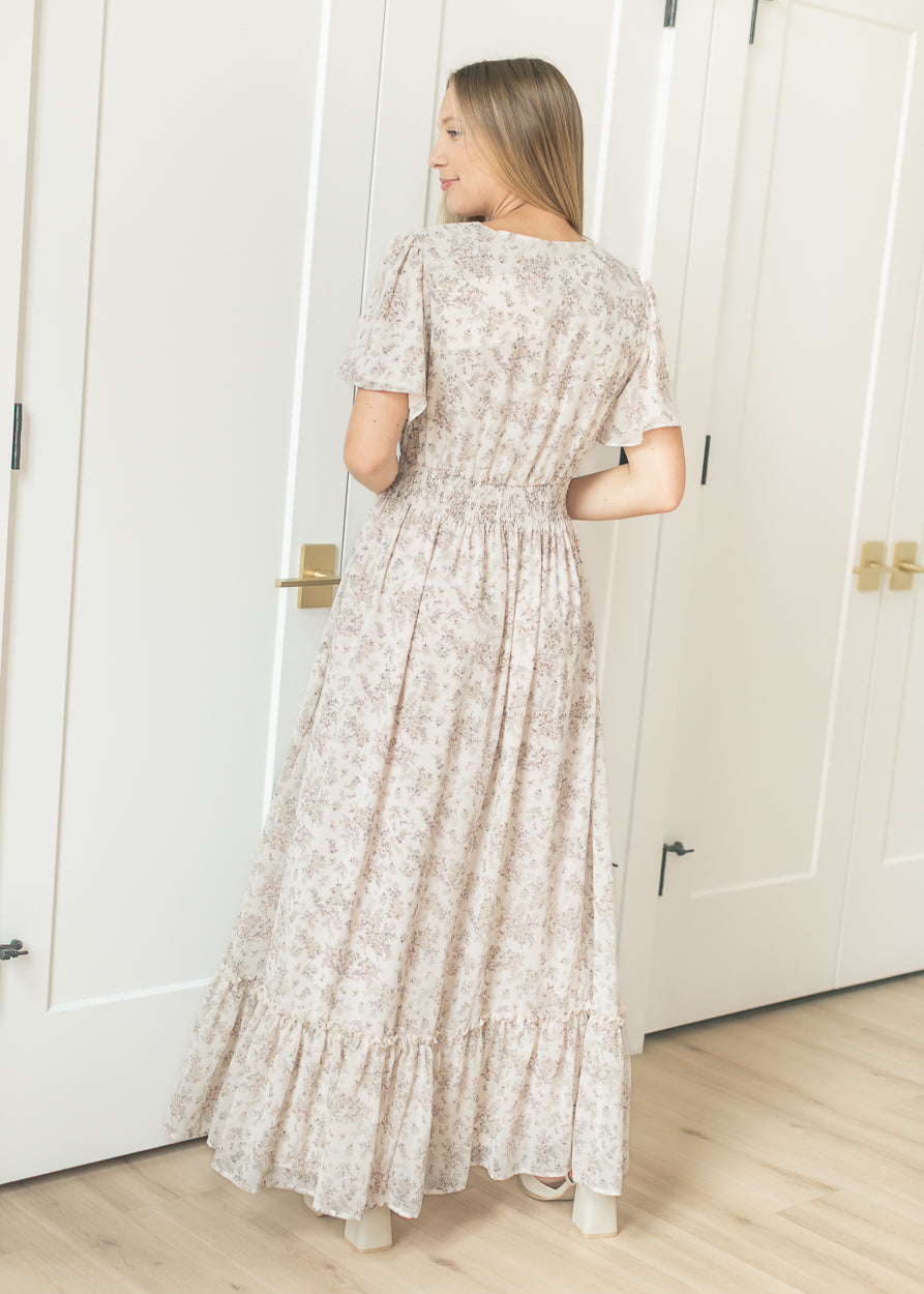 Isabella Pink Floral Cream Maxi Dress IC Dresses