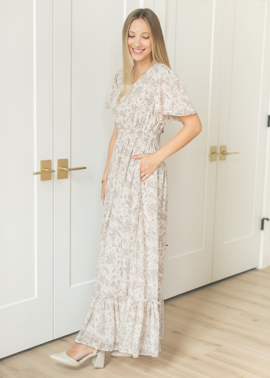 Isabella Pink Floral Cream Maxi Dress IC Dresses
