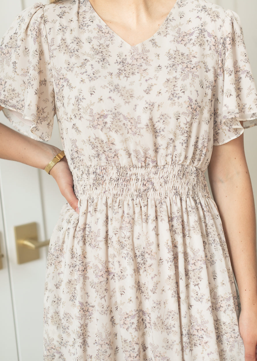 Isabella Pink Floral Cream Maxi Dress IC Dresses