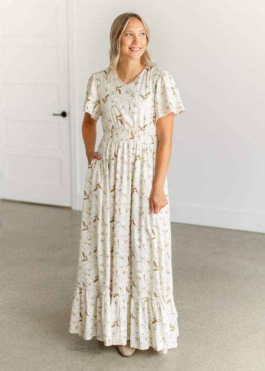 Isabella V Neck Flutter Sleeve Floral Maxi Dress IC Dresses
