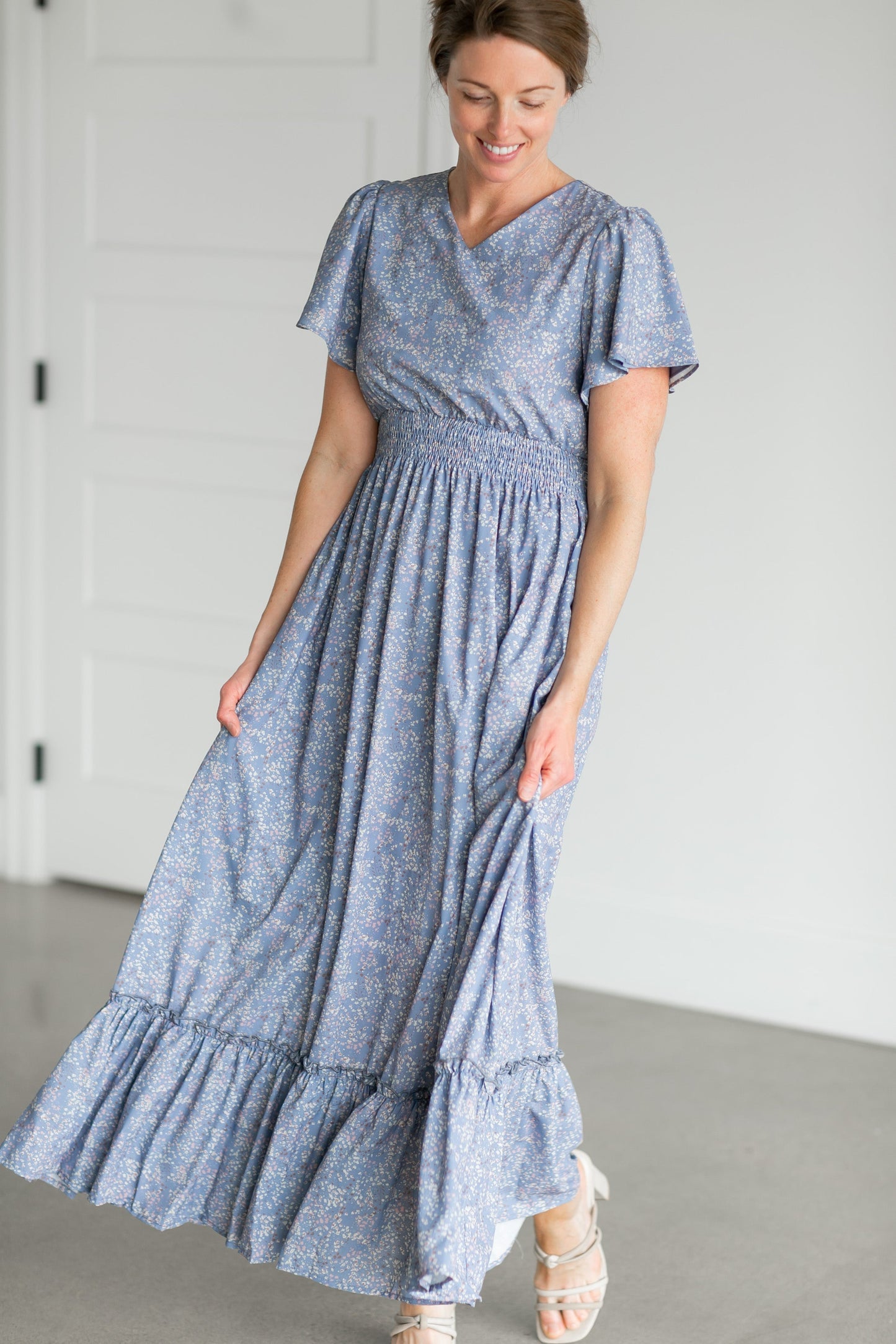 Isabella V Neck Flutter Sleeve Floral Maxi Dress IC Dresses