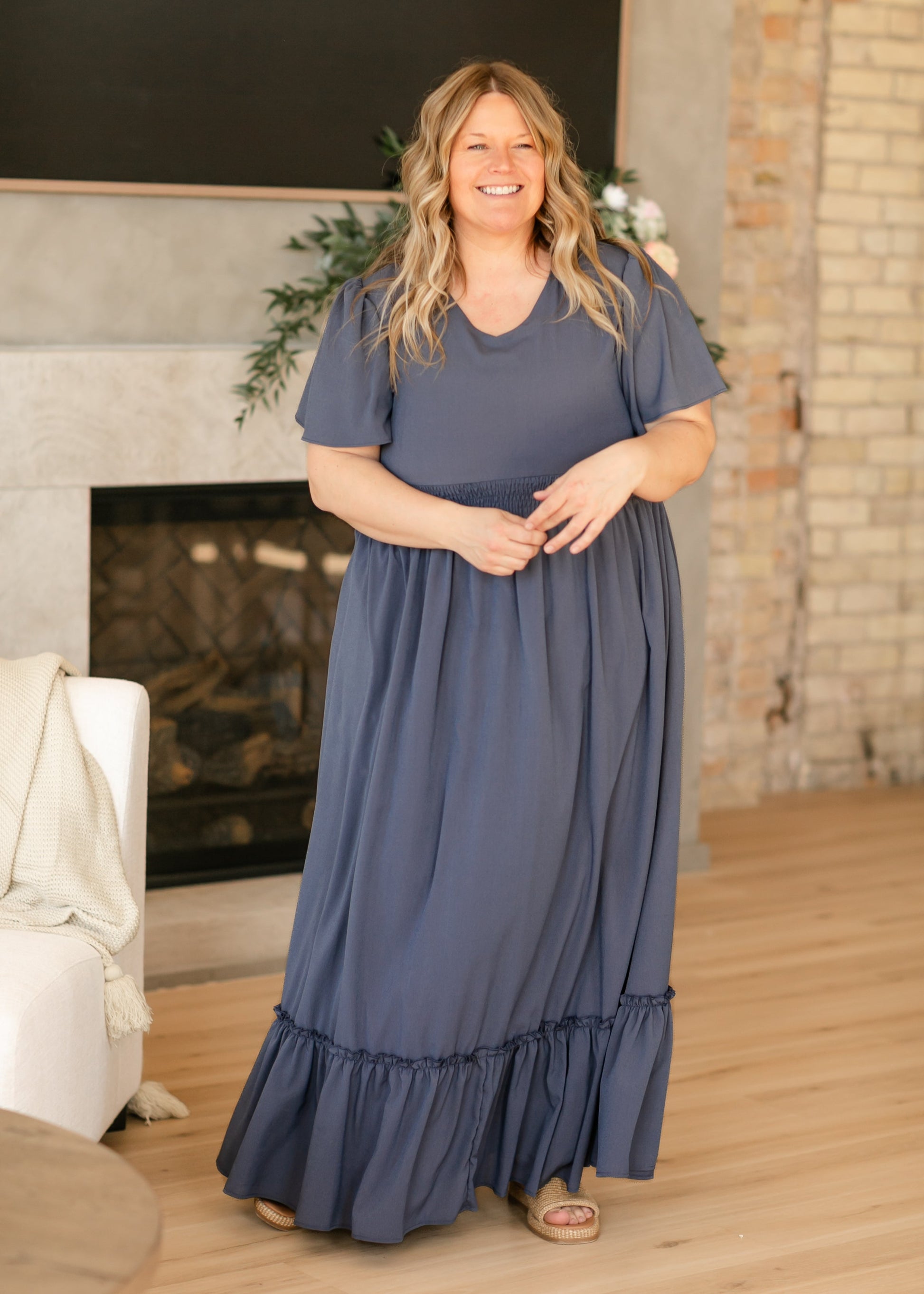 Isabella V Neck Flutter Sleeve Maxi Dress IC Dresses