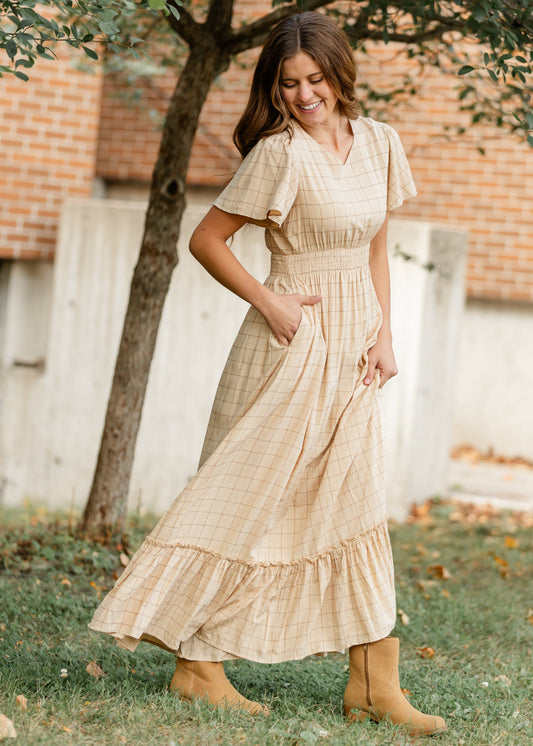 Isabella Windowpane Maxi Dress IC Dresses