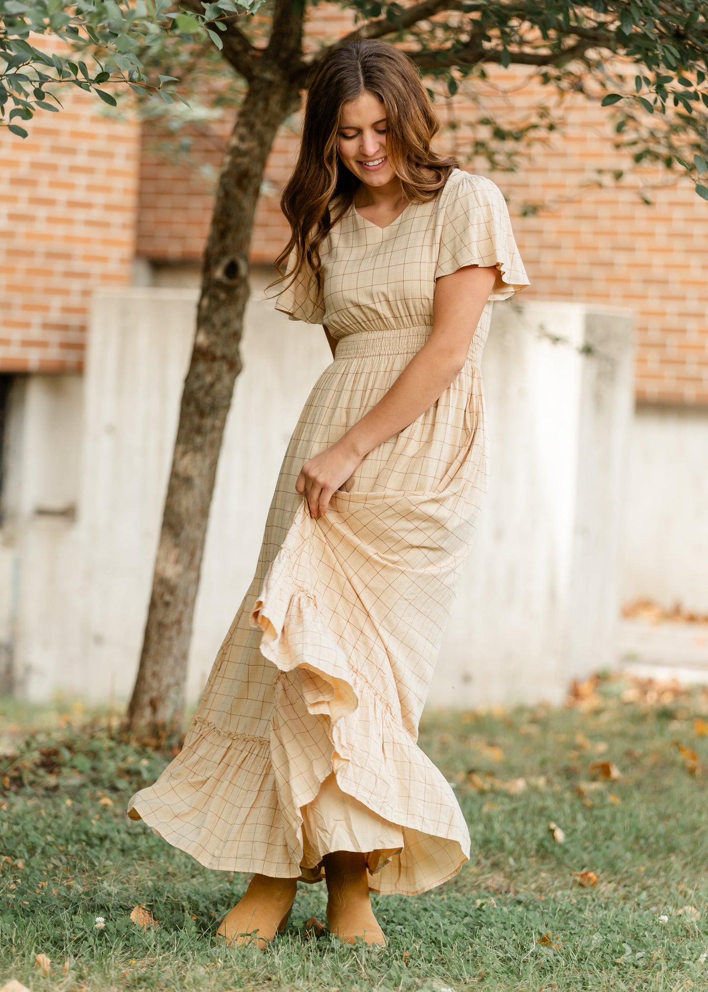 Isabella Windowpane Maxi Dress IC Dresses