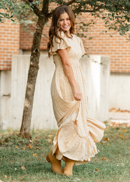 Isabella Windowpane Maxi Dress IC Dresses