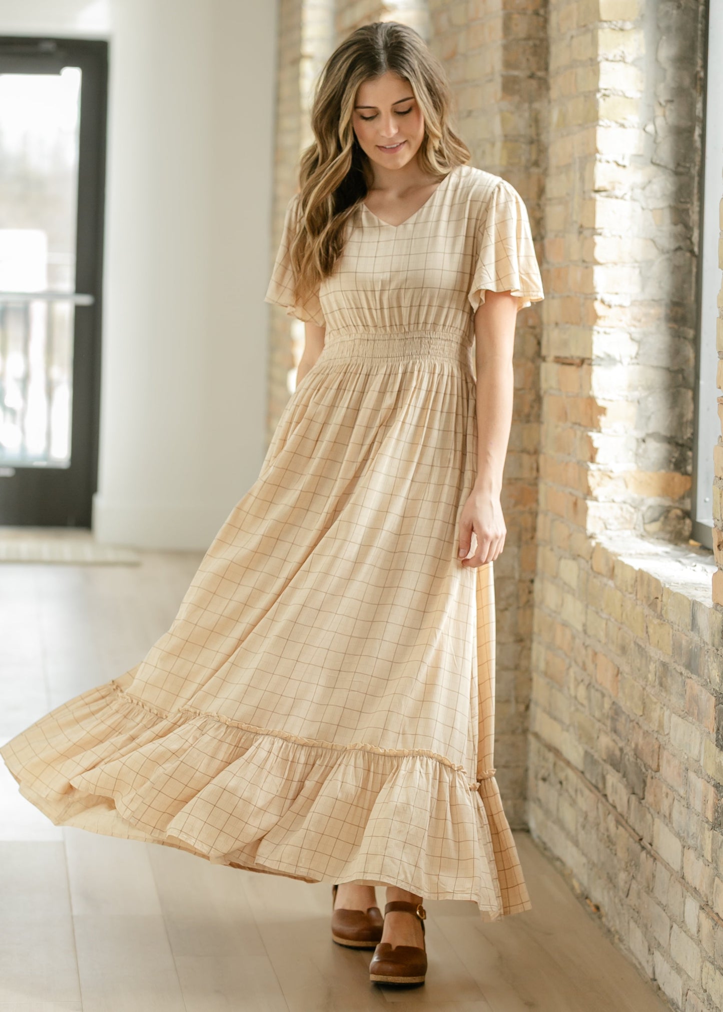 Isabella Windowpane Maxi Dress IC Dresses