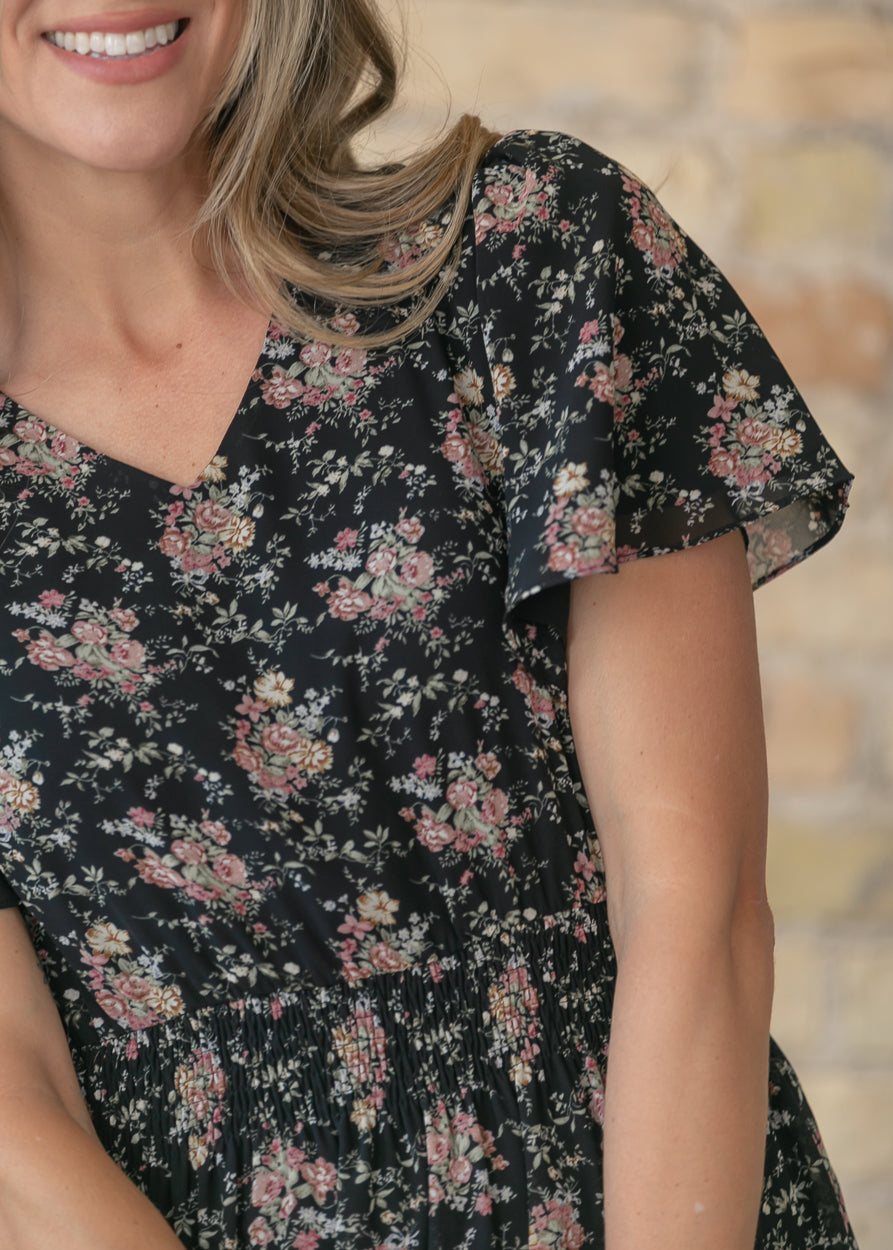 Isabella Winter Floral Black Maxi Dress IC Dresses