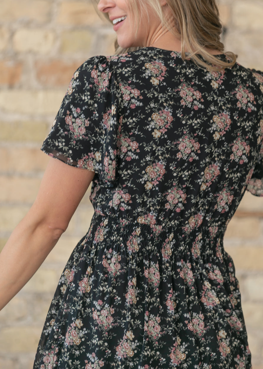 Isabella Winter Floral Black Maxi Dress IC Dresses