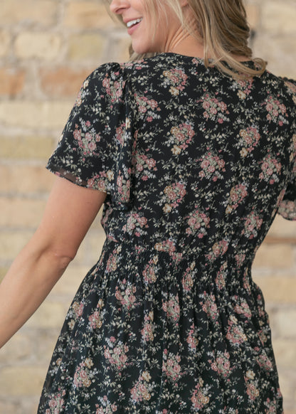 Isabella Winter Floral Black Maxi Dress IC Dresses