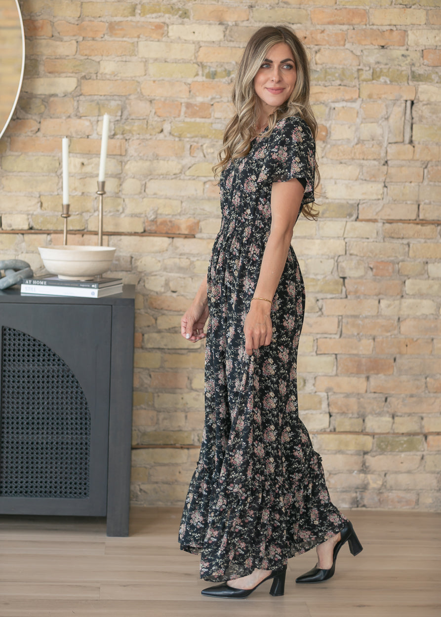 Isabella Winter Floral Black Maxi Dress IC Dresses