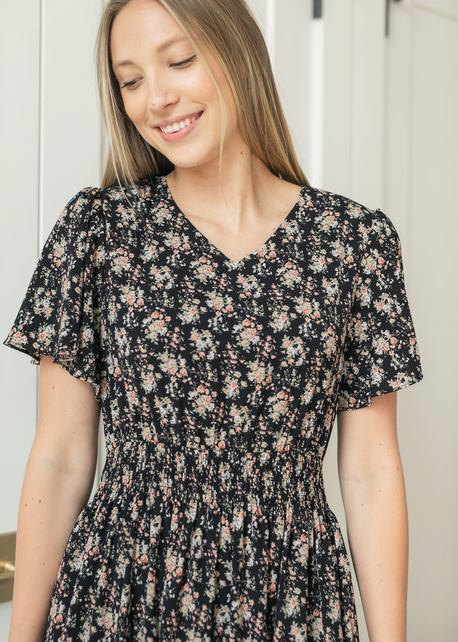 Isabella Winter Floral Black Maxi Dress IC Dresses