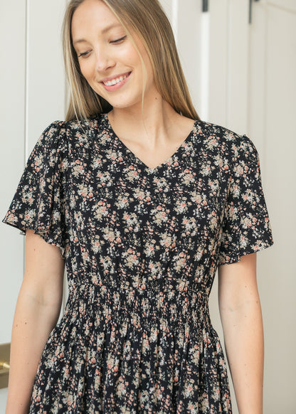 Isabella Winter Floral Black Maxi Dress IC Dresses