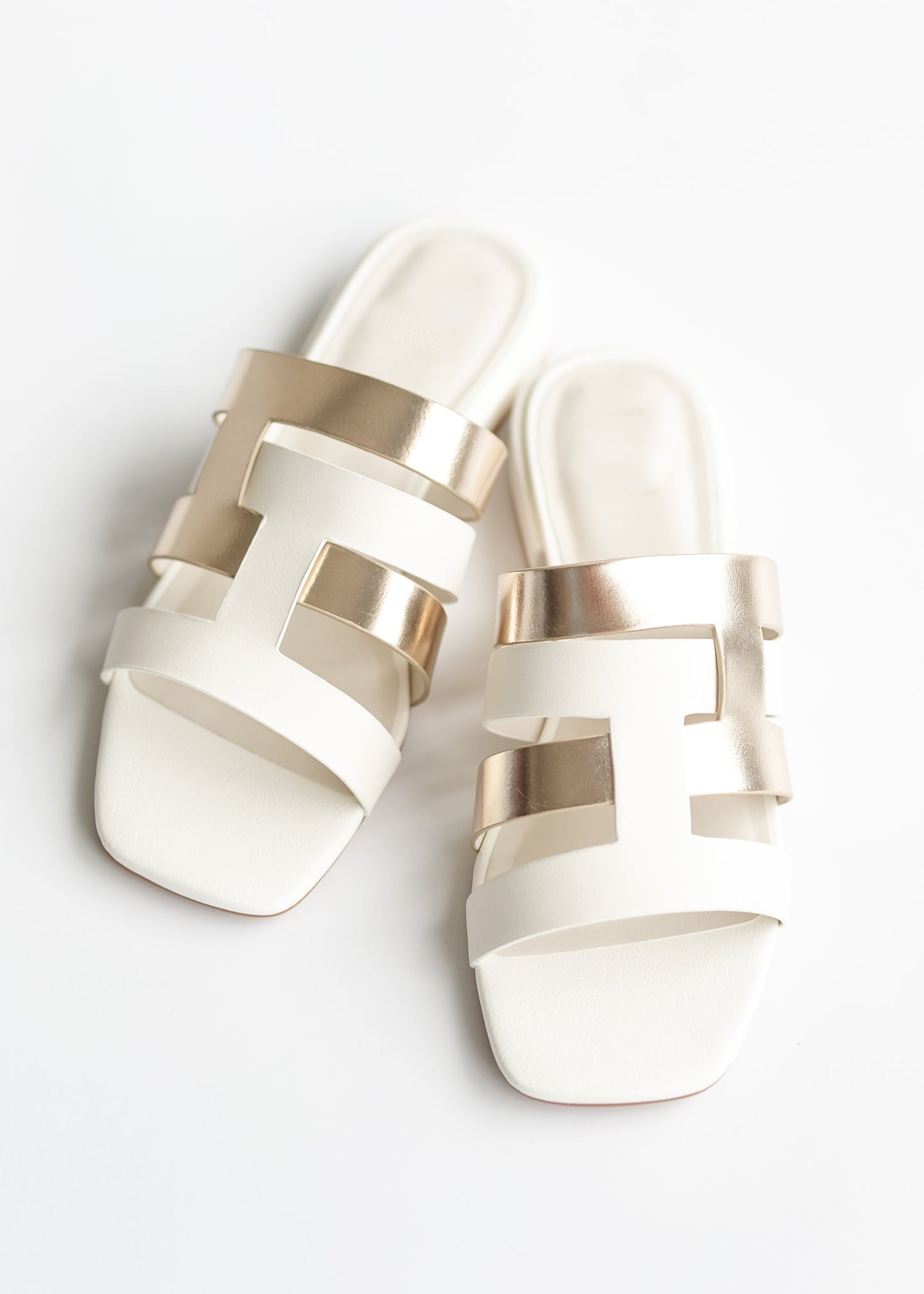 Ivory and Gold Cutout Sandals Shoes