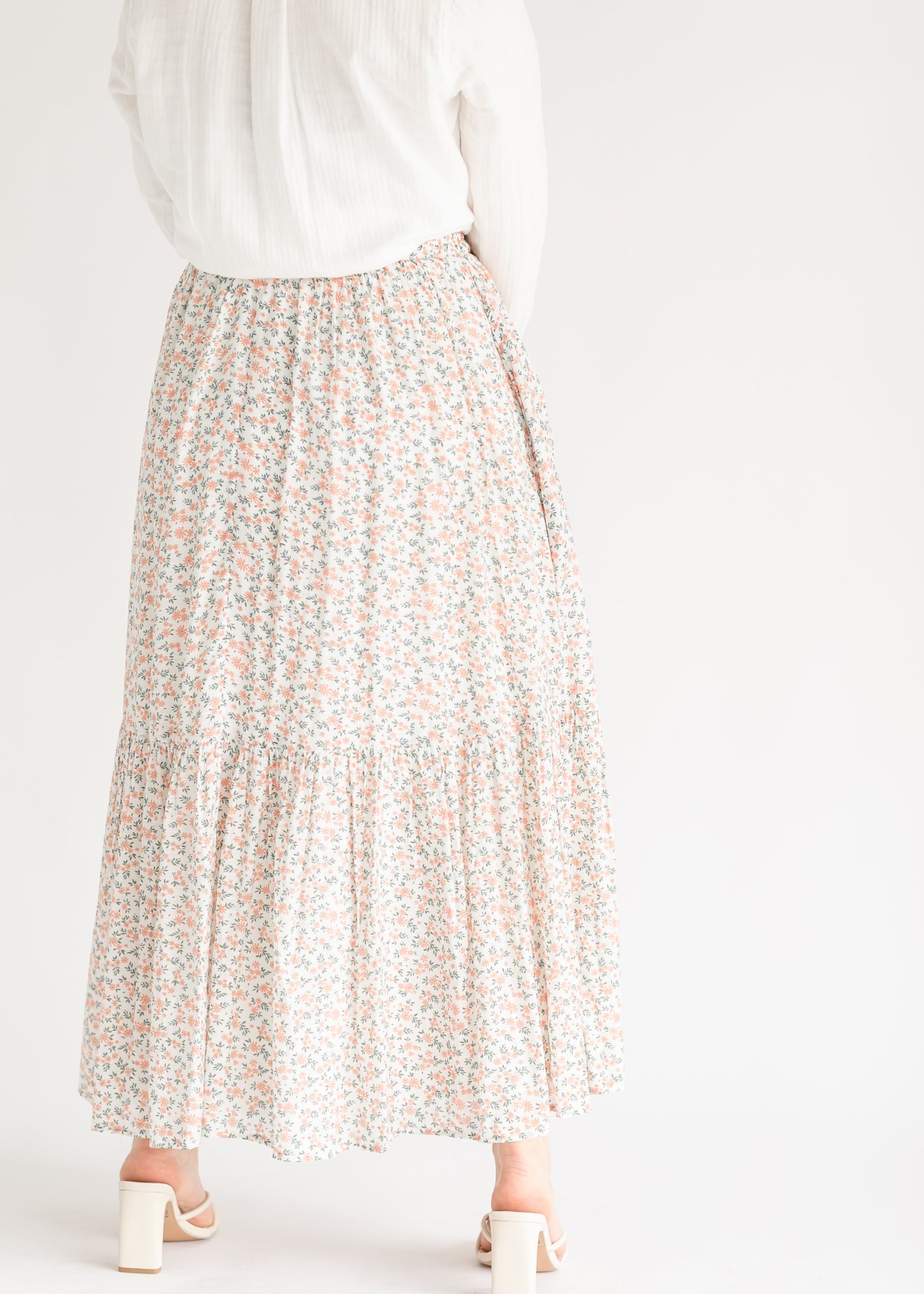 Ivory and Peach Floral Maxi Skirt FF Skirts