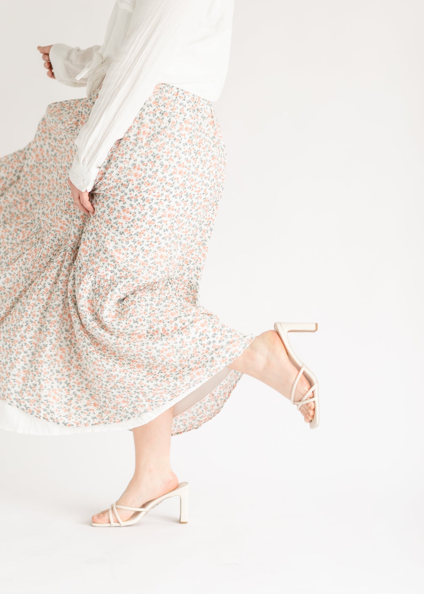 Ivory and Peach Floral Maxi Skirt FF Skirts