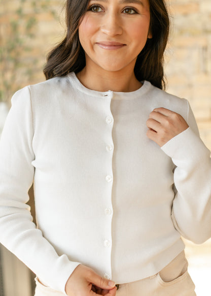 Ivory Button Up Knit Cardigan FF Tops