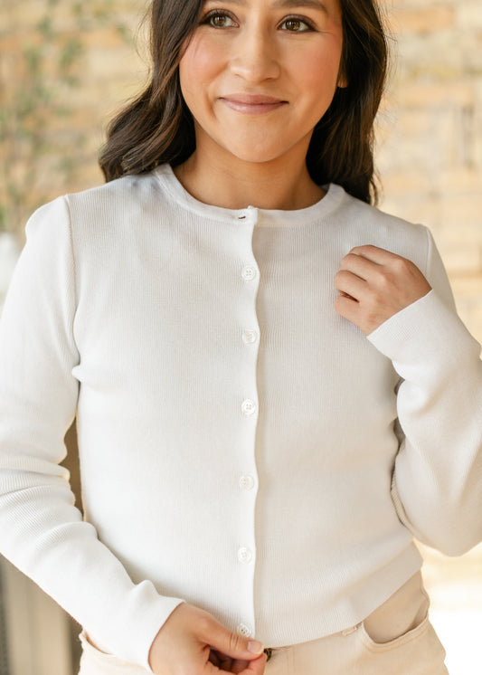 Ivory Button Up Knit Cardigan FF Tops
