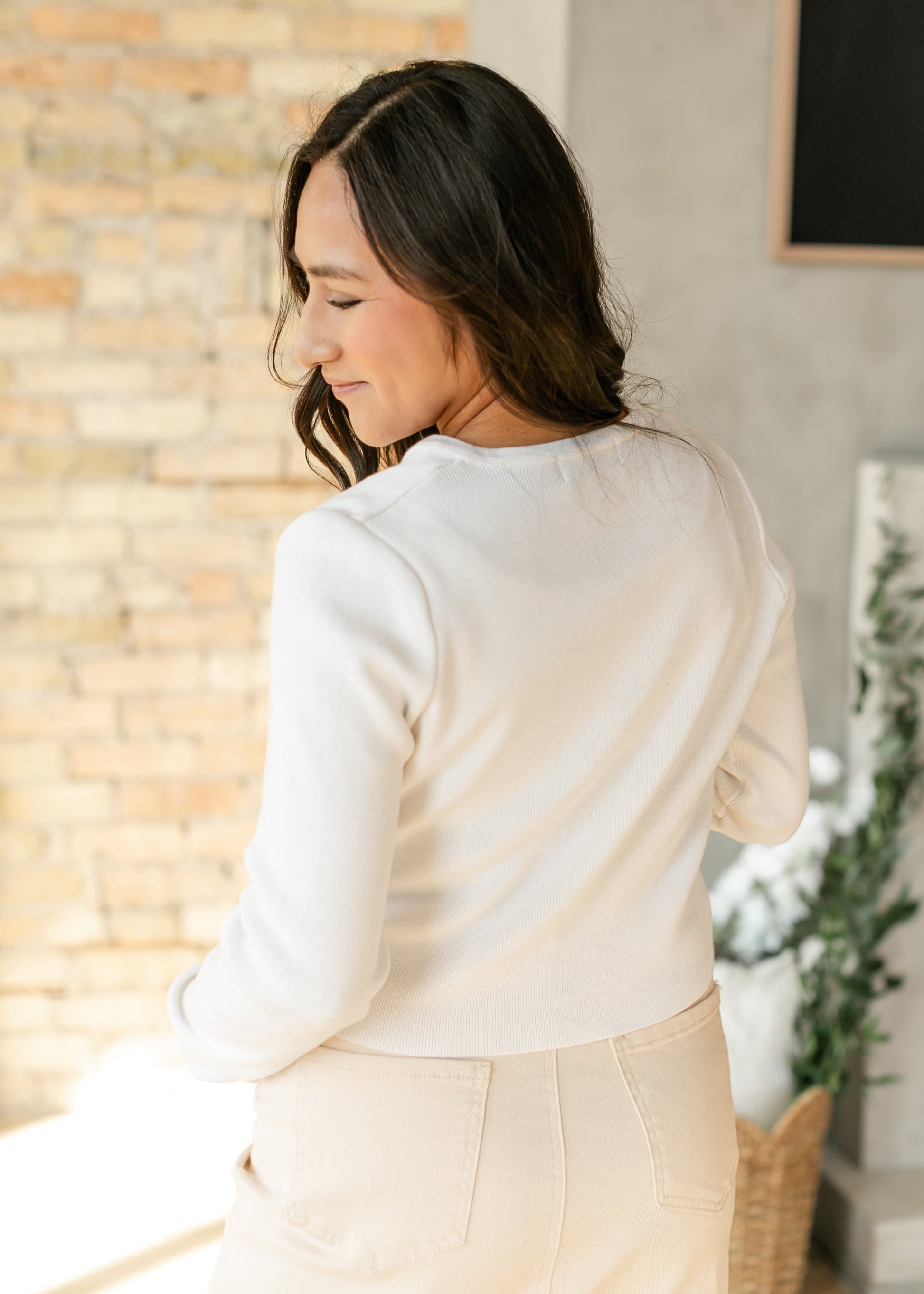 Ivory Button Up Knit Cardigan FF Tops