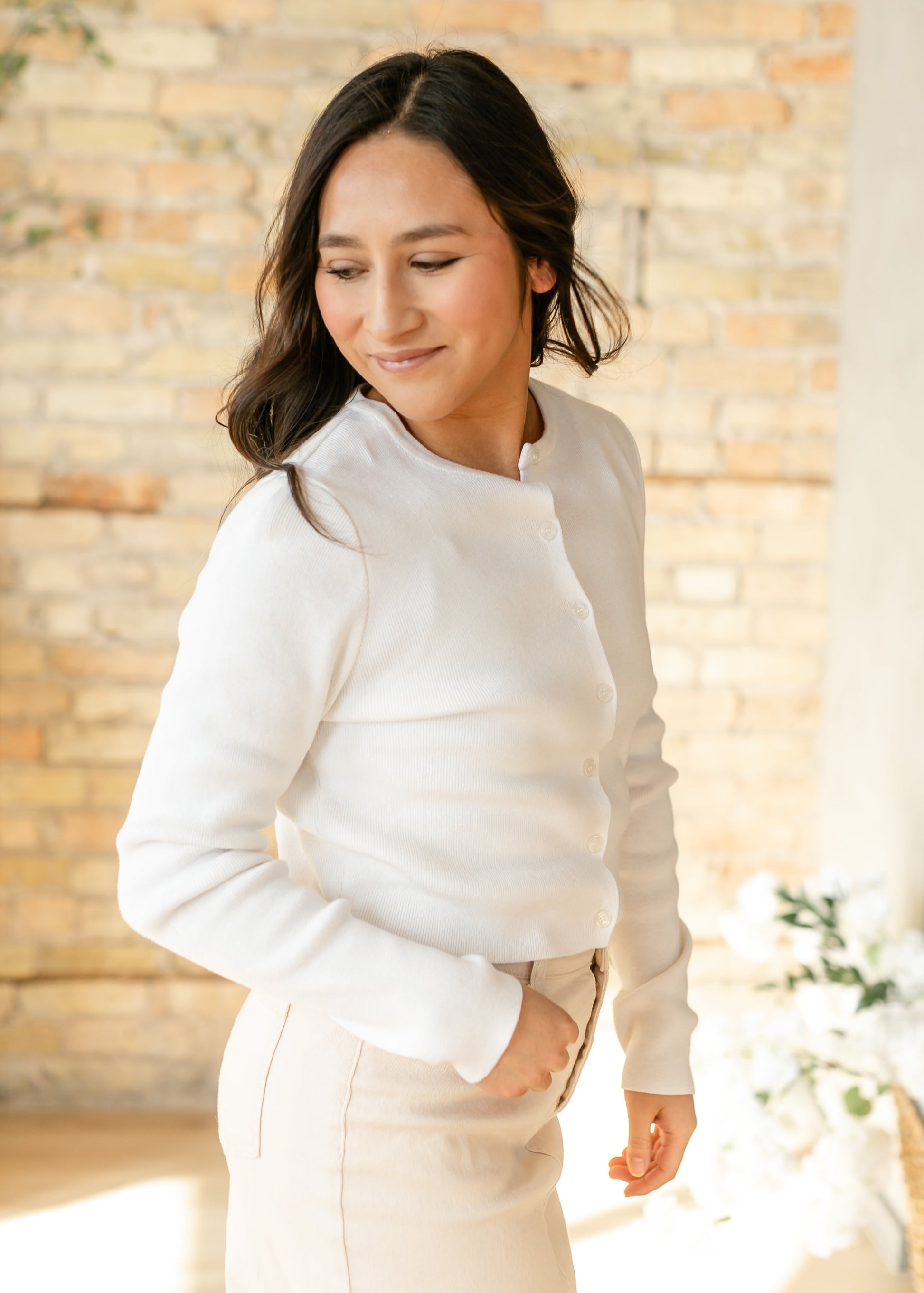 Ivory Button Up Knit Cardigan FF Tops