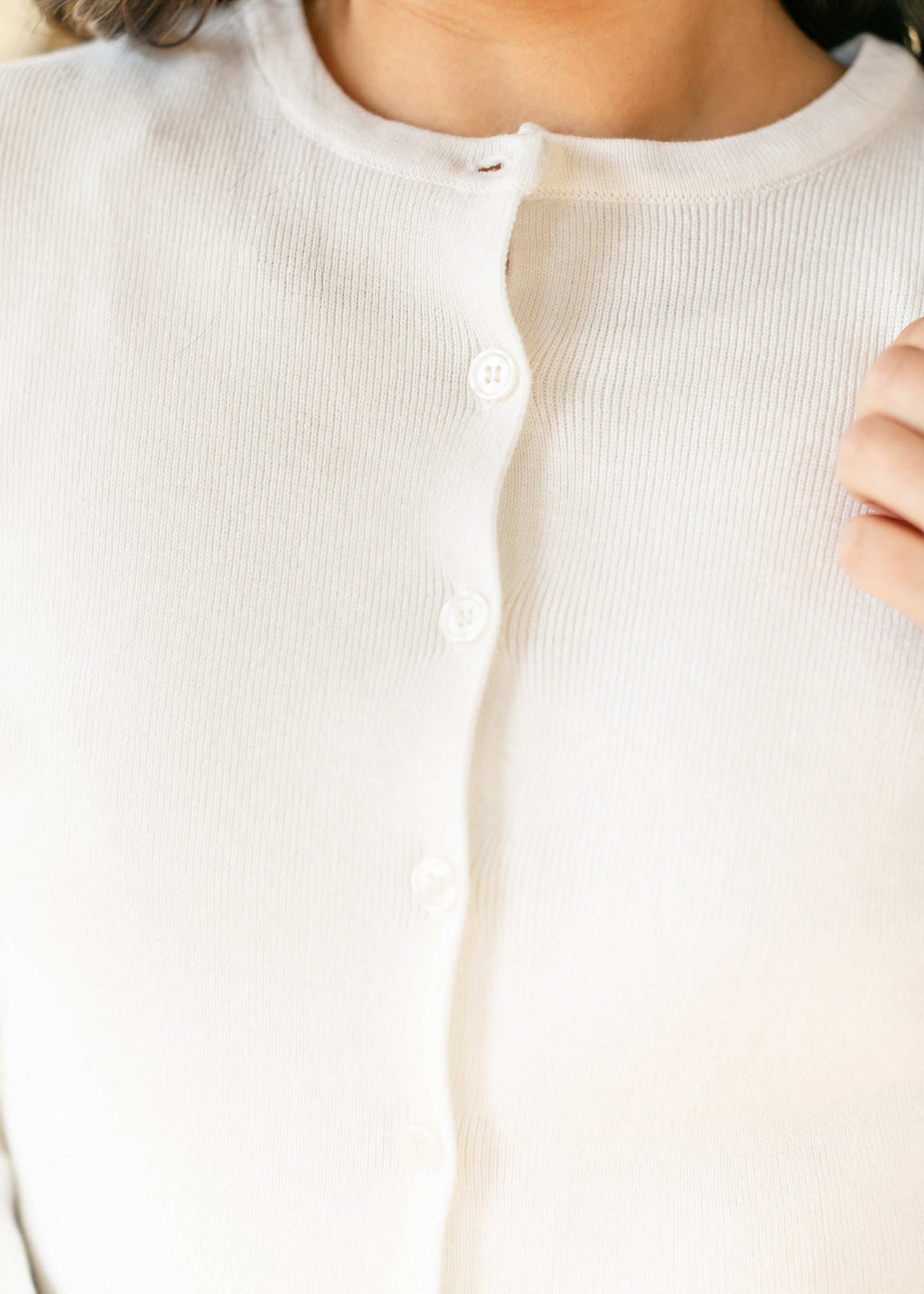 Ivory Button Up Knit Cardigan FF Tops