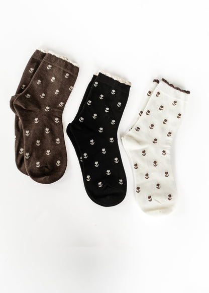 Ivory Crew Floral Cotton Sock Accessory