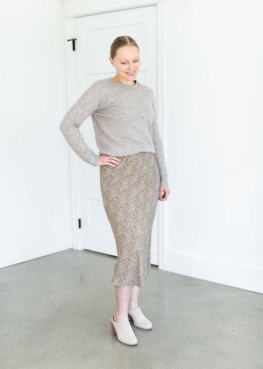 Ivory Ditsy Print Floral Midi Skirt FF Skirts Olive / S