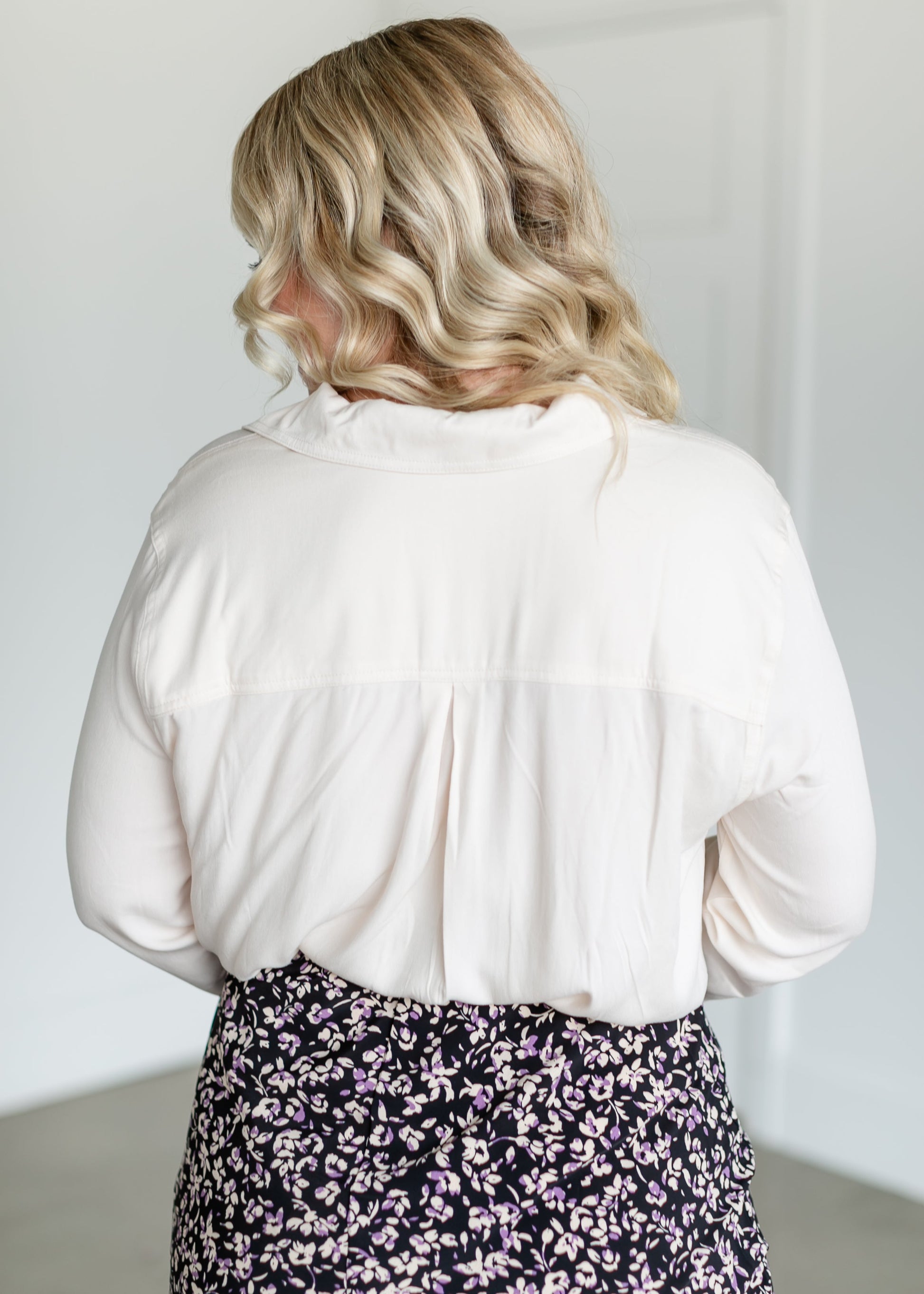 Ivory Long Sleeve Button Up Top FF Tops