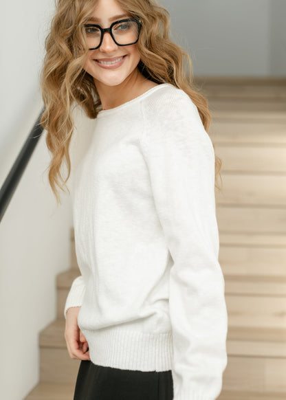 Ivory Slub Sweater Top FF Tops