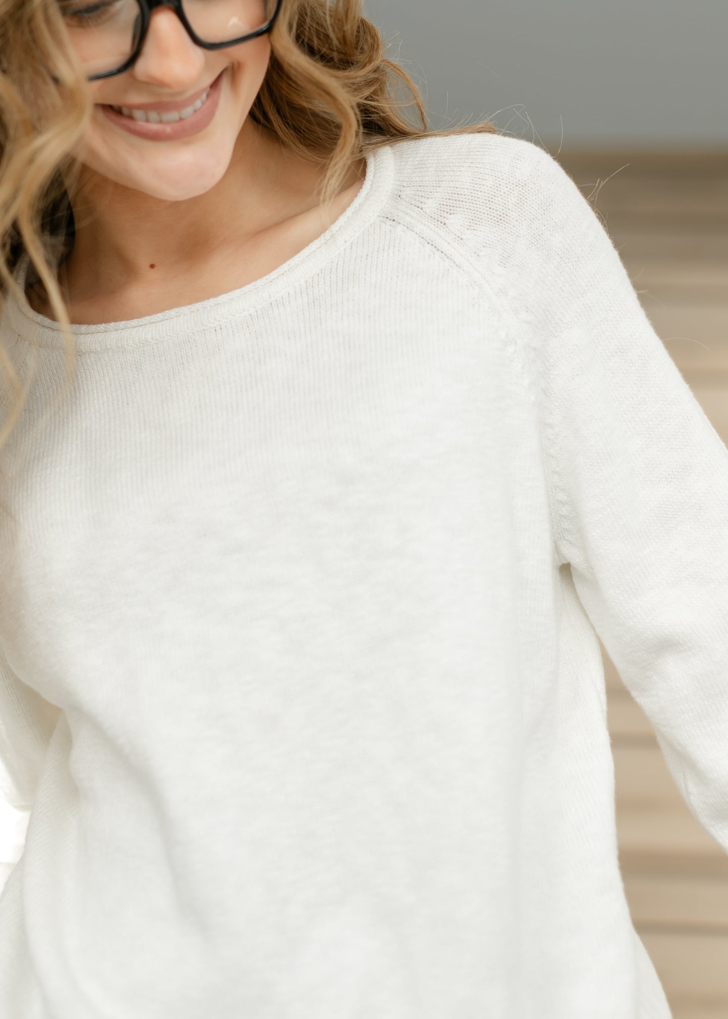 Ivory Slub Sweater Top FF Tops