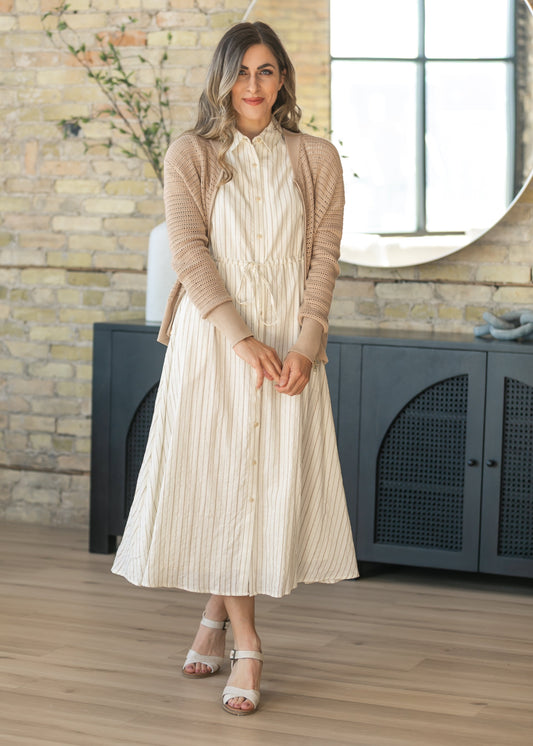 Ivory Striped Shirt Maxi Dress FF Dresses