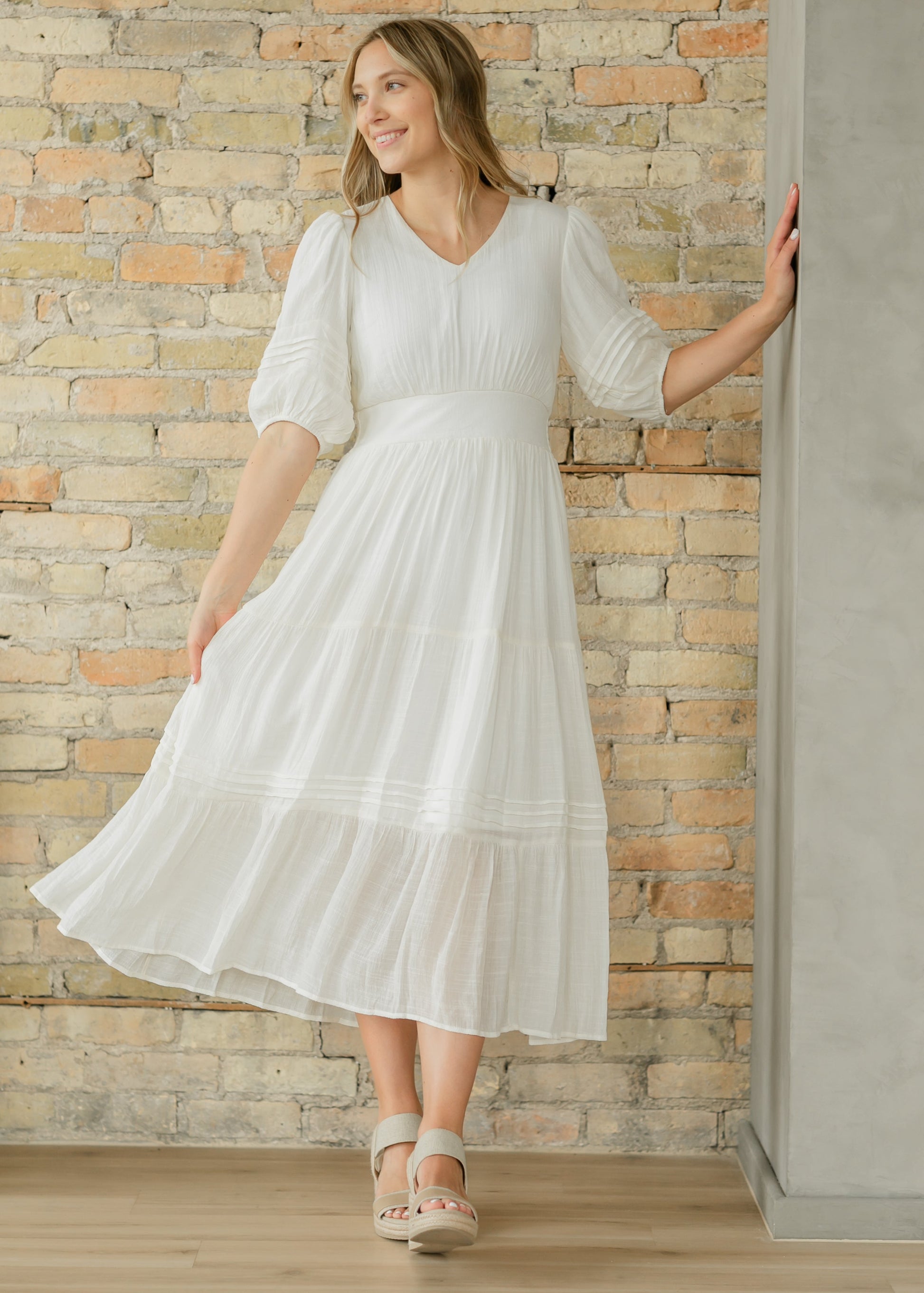 Ivory V-neck Tiered Maxi Dress - FINAL SALE Inherit Co. Ivory V-neck Tiered Maxi Dress - FINAL SALE Inherit Co.
