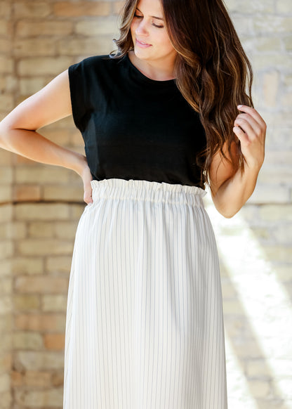 Ivy Striped Stretch Waist Midi Skirt FF Skirts