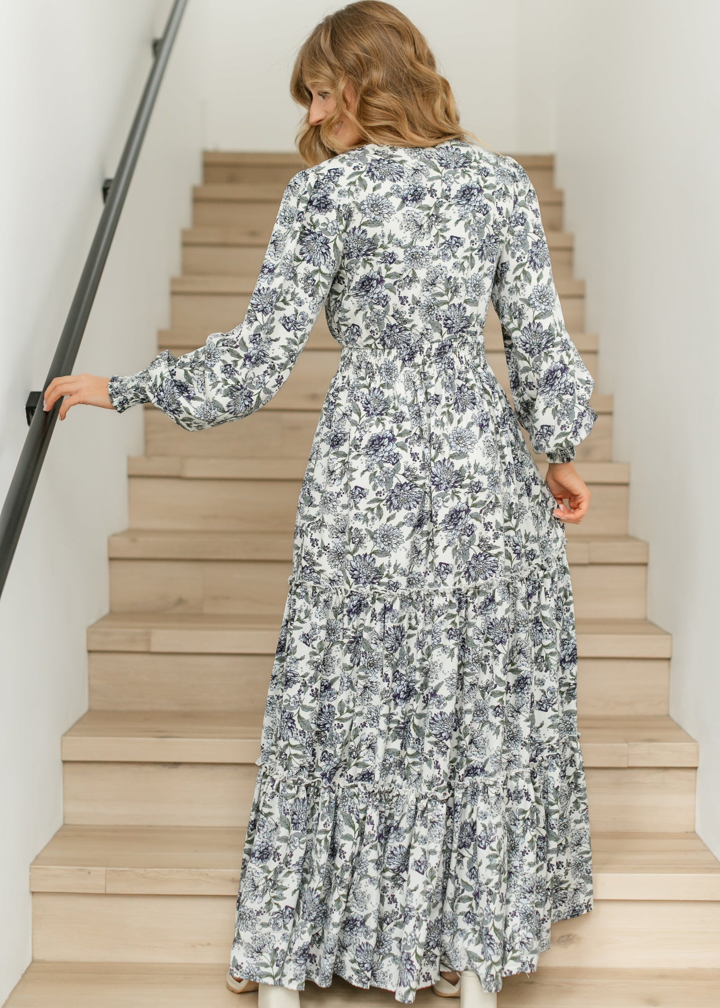 Jacey Long Sleeve Smocked Waist Maxi Dress FF Dresses